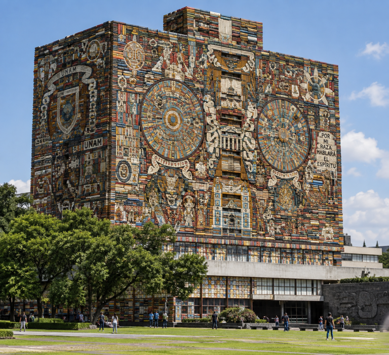 La Torre de Rectoría de la UNAM hecha de libros
