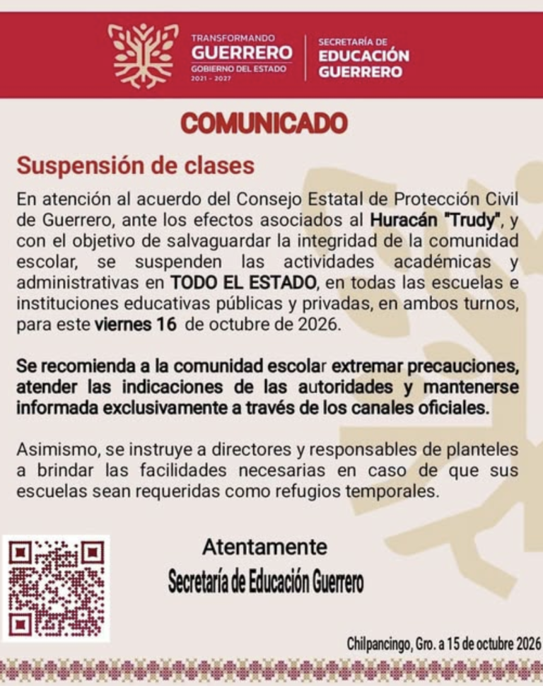 Comunicado suspensión de clases en Guerrero